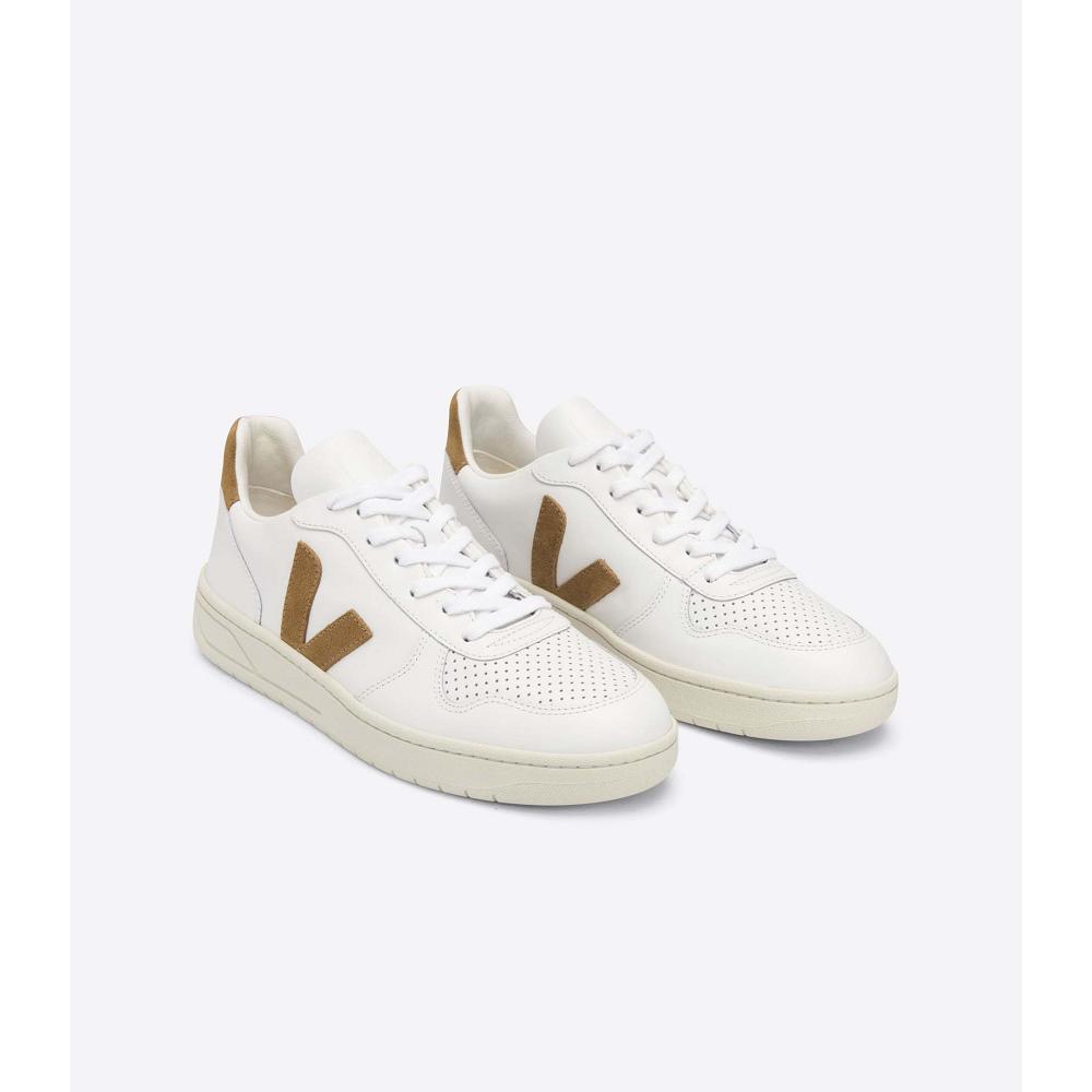 Veja V-10 LEATHER Sneakers Dames White/Brown | BE 640VRW